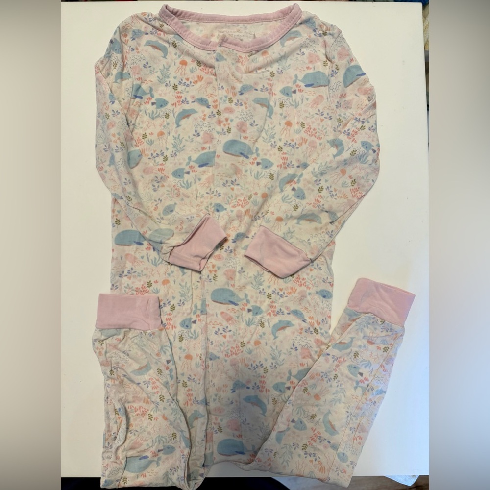 Magnetic Me Pink Trim Blue Whale Print Footed One-Piece